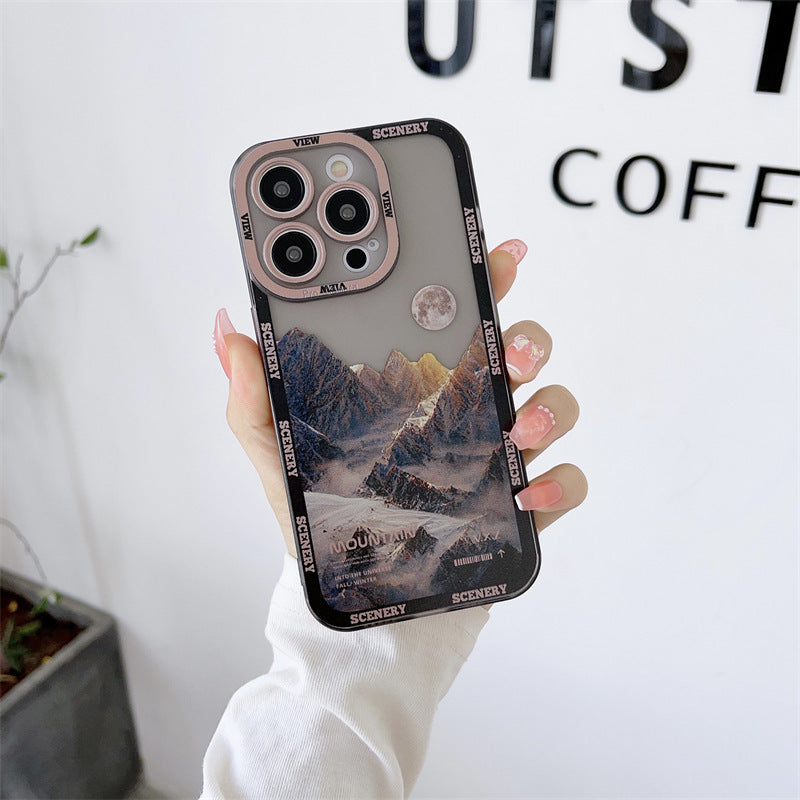 New Dark Purple Apple 14 Phone Case Landscape Mountain Peak ARZ