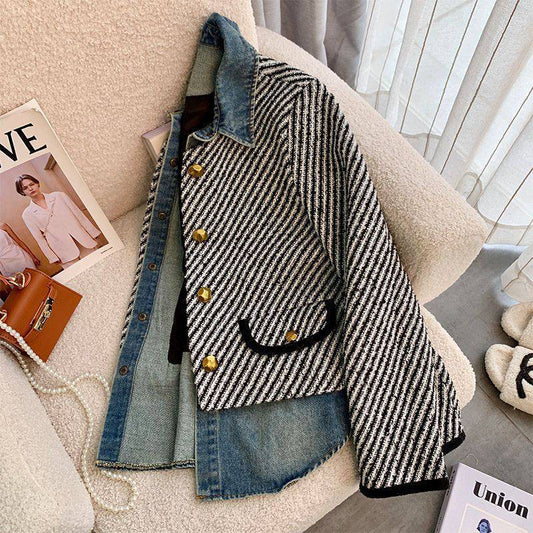 Women's Fall Winter Fashion Denim Stitching Classic Style Coat Top ARZ