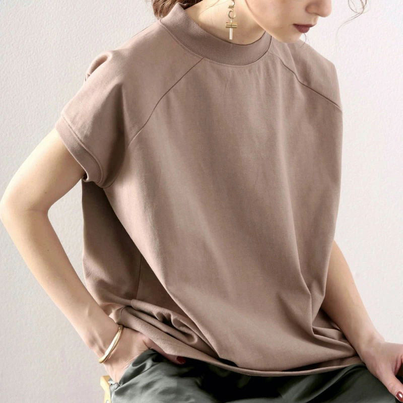 Women's Half Turtleneck Short Sleeve Cotton Loose ARZ