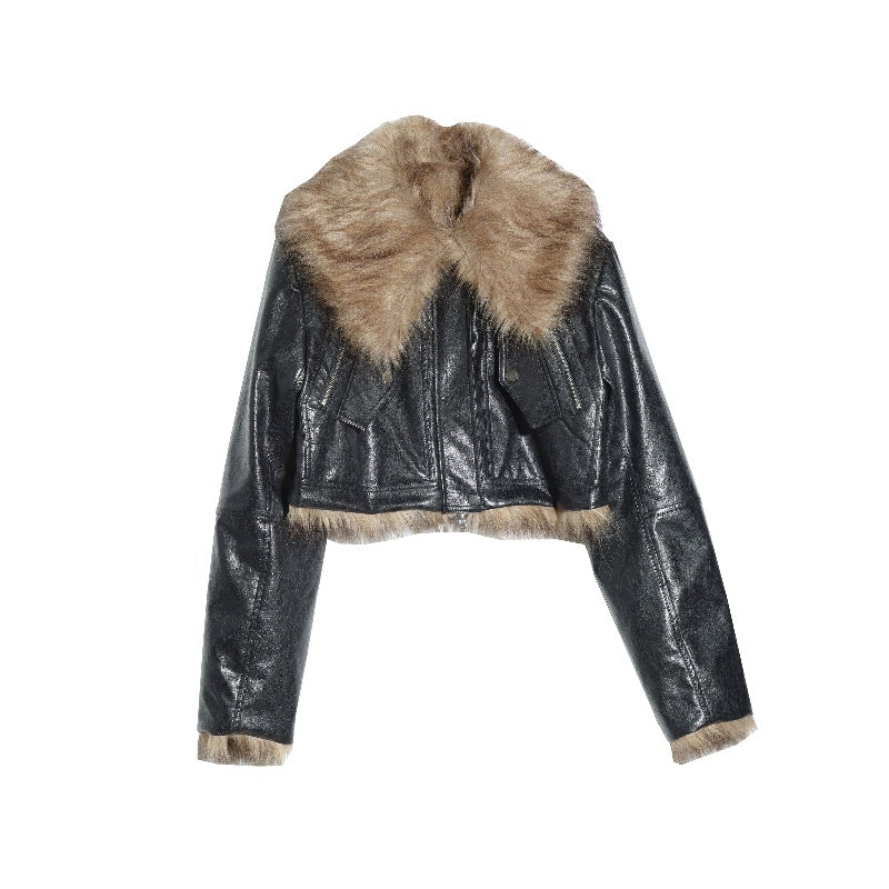 Wild Loose Feeling Fur Reverse Leather Jacket Short Coat ARZ