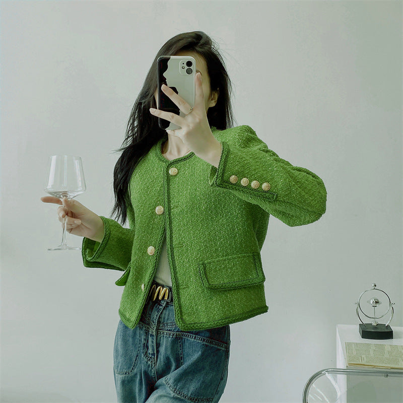 Women's Green Wool Classic Style Coat Top ARZ