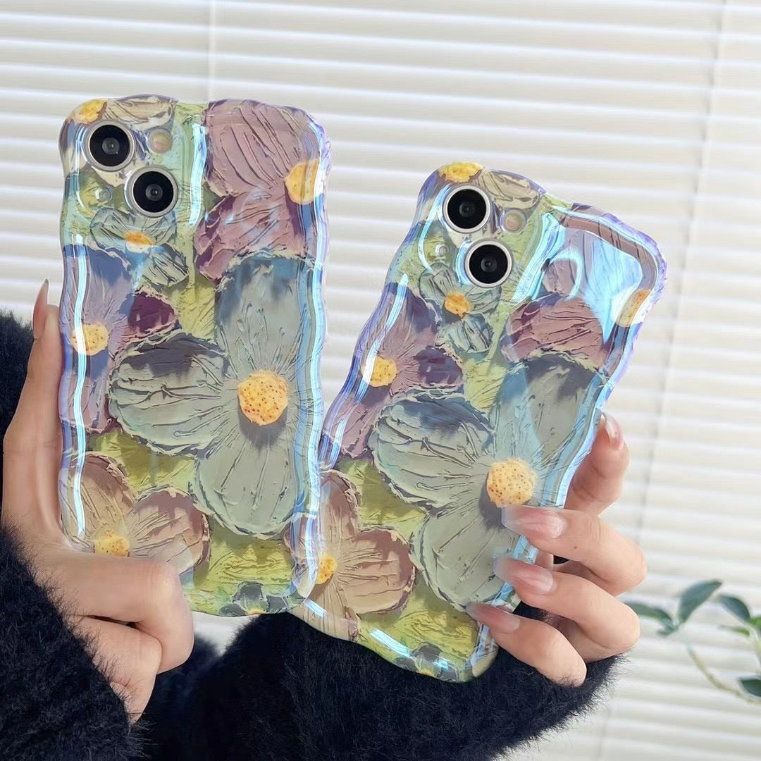 Retro Oil Painting Phone Case Blu-ray Flowers Shockproof Case For Iphone 13 12 13pro 14pro 13 Pro Max Silicone Phone Cover ARZ