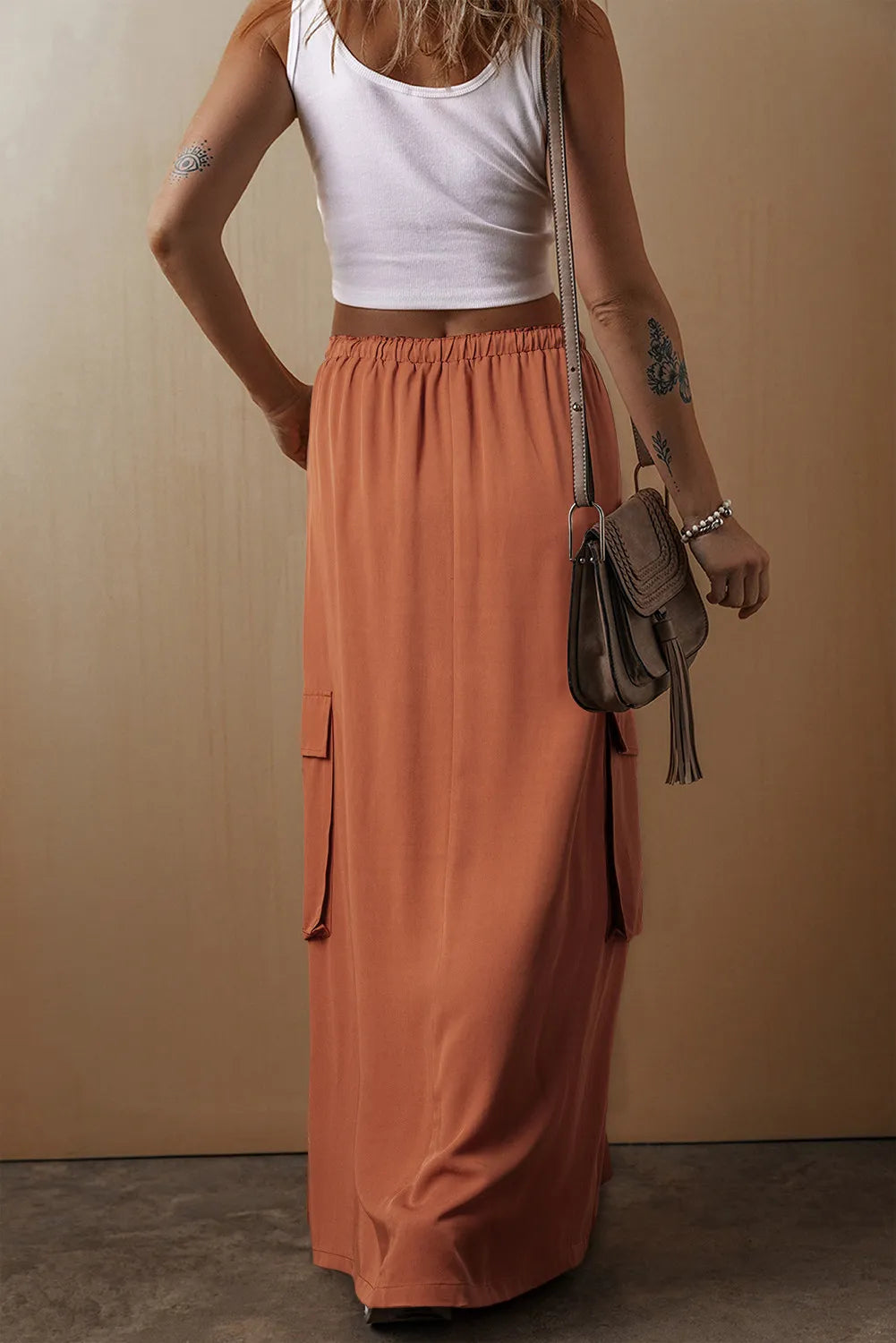 Drawstring Maxi Skirt with Pockets Trendsi