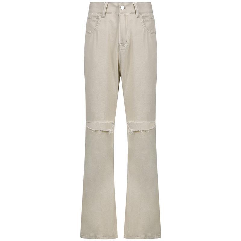 Casual Wide-leg Pants Ripped High-waist Denim Trousers ARZ