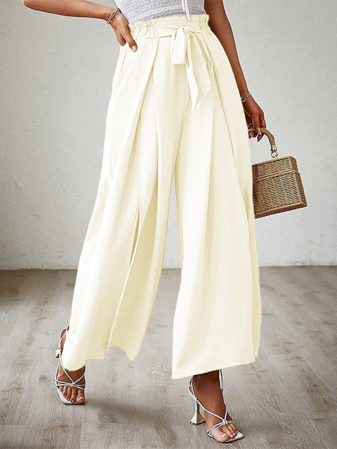 Tied Slit Wide Leg Pants Trendsi