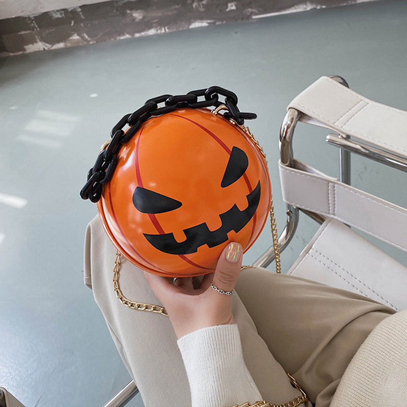 Halloween Cartoon Pumpkin Ball Handbags With Chain Personality Creative Funny Shoulder Bags For Kids Women ARZ