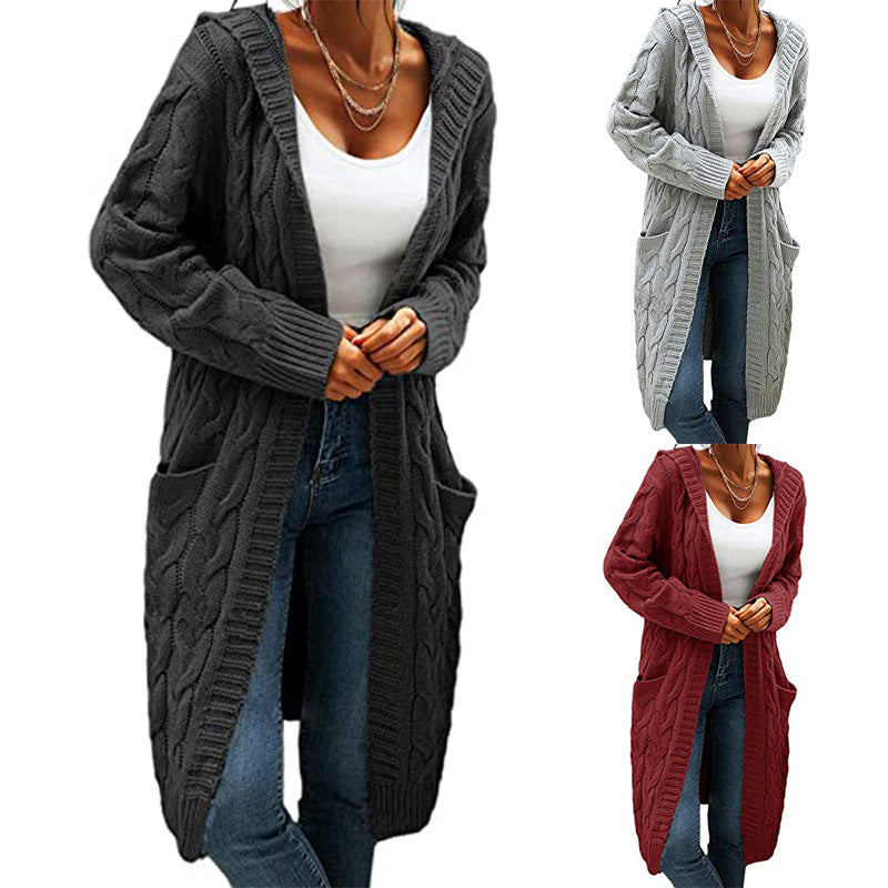 Women's Twisted Design Pocket Long Sleeve Sweater Solid Color Casual Coat ARZ