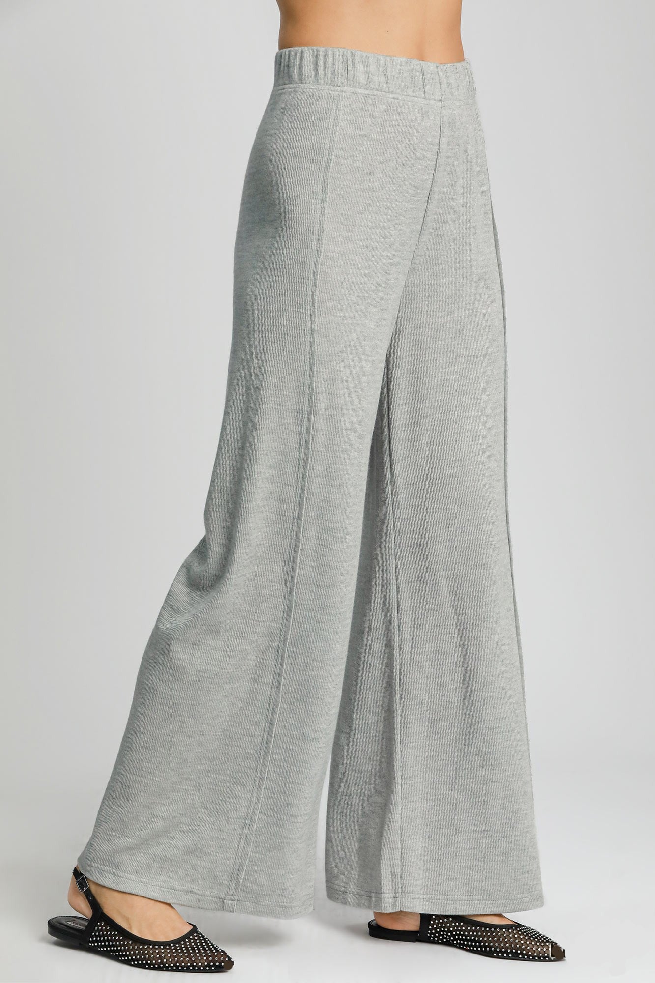 Umgee Elastic Waist Wide Leg Knit Pants Trendsi