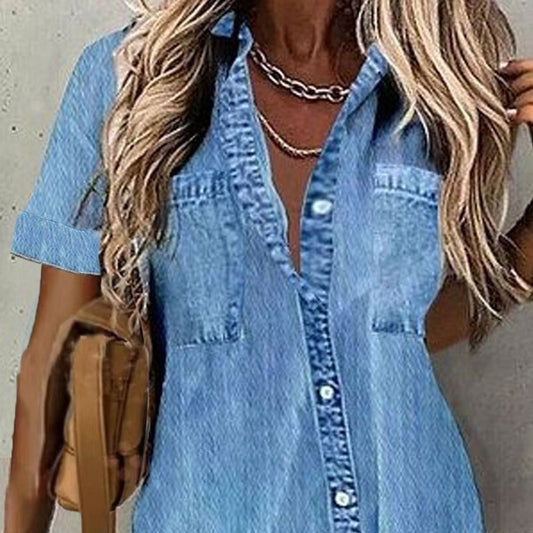 Wear Loose Denim-like Printed Short-sleeved Shirt ARZ