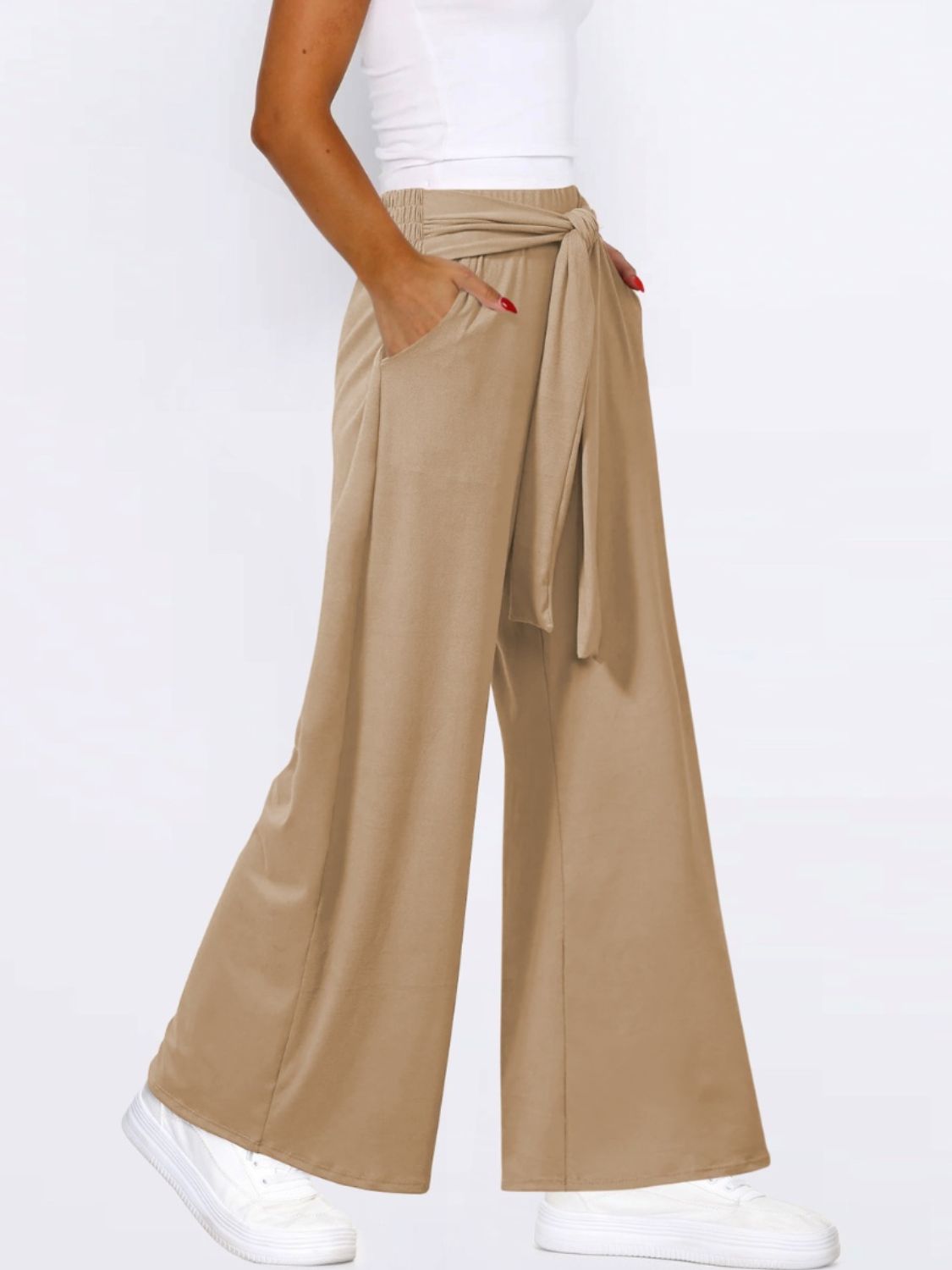 Tied Wide Leg Pants with Pockets Trendsi