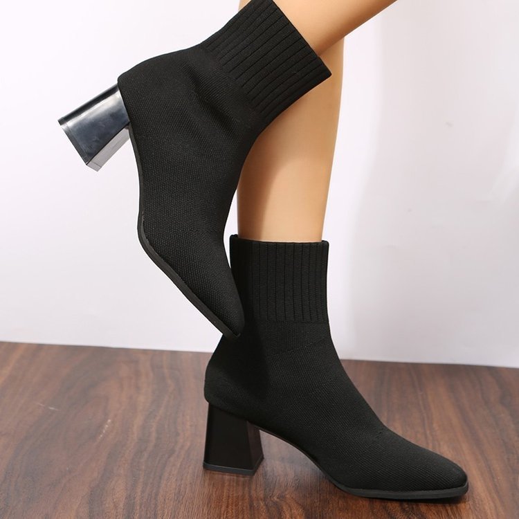 Large Size Thick Heel Pointed Women's Stretch Boots ARZ