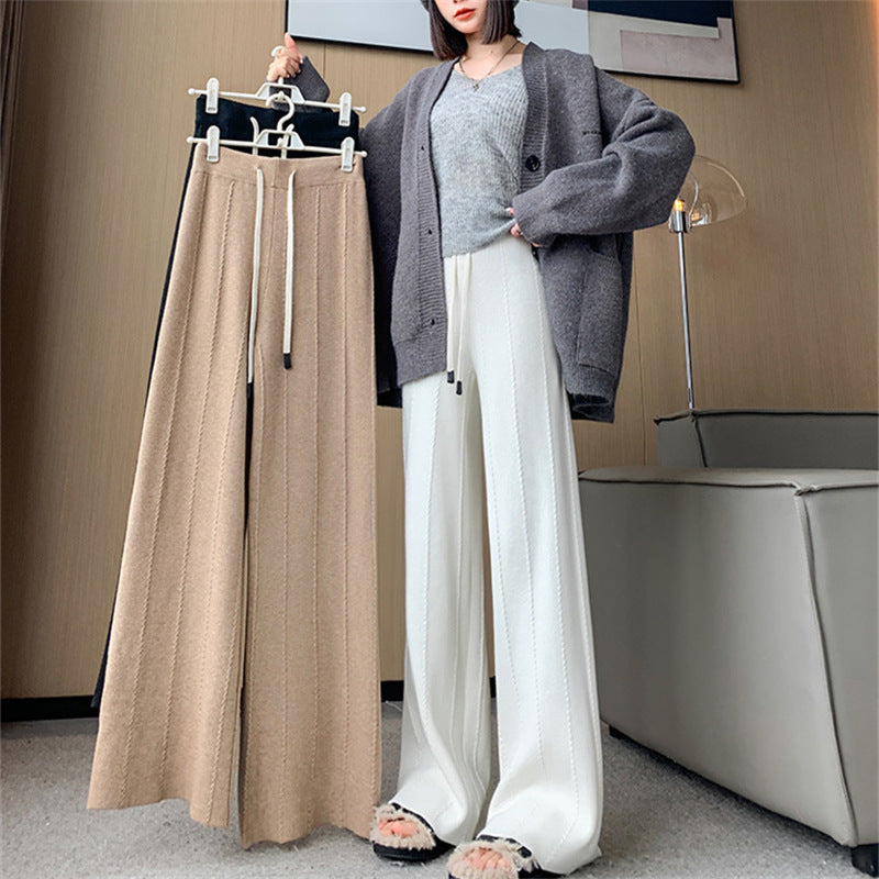 Women's High Waist Drooping Knitted Wide-leg Pants Loose ARZ