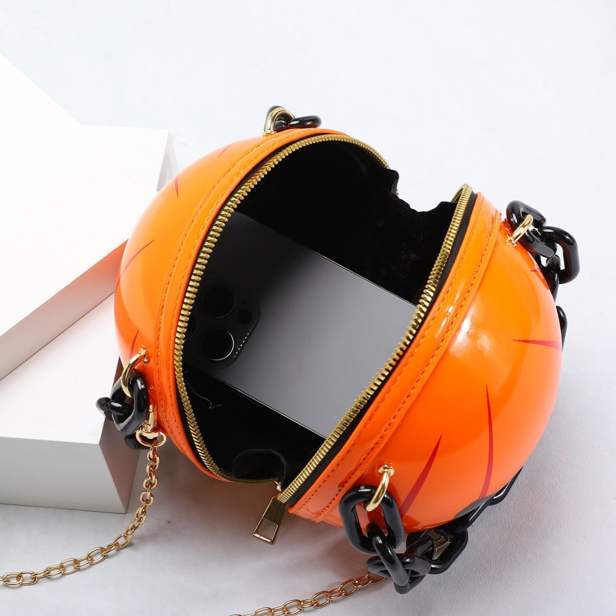 Halloween Cartoon Pumpkin Ball Handbags With Chain Personality Creative Funny Shoulder Bags For Kids Women ARZ