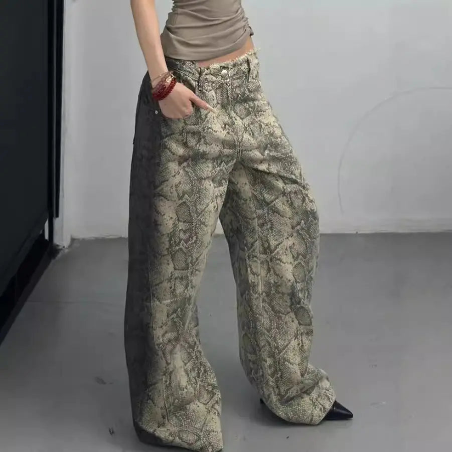 Retro Low Waist Serpentine Jeans Women's Loose American Trousers ARZ