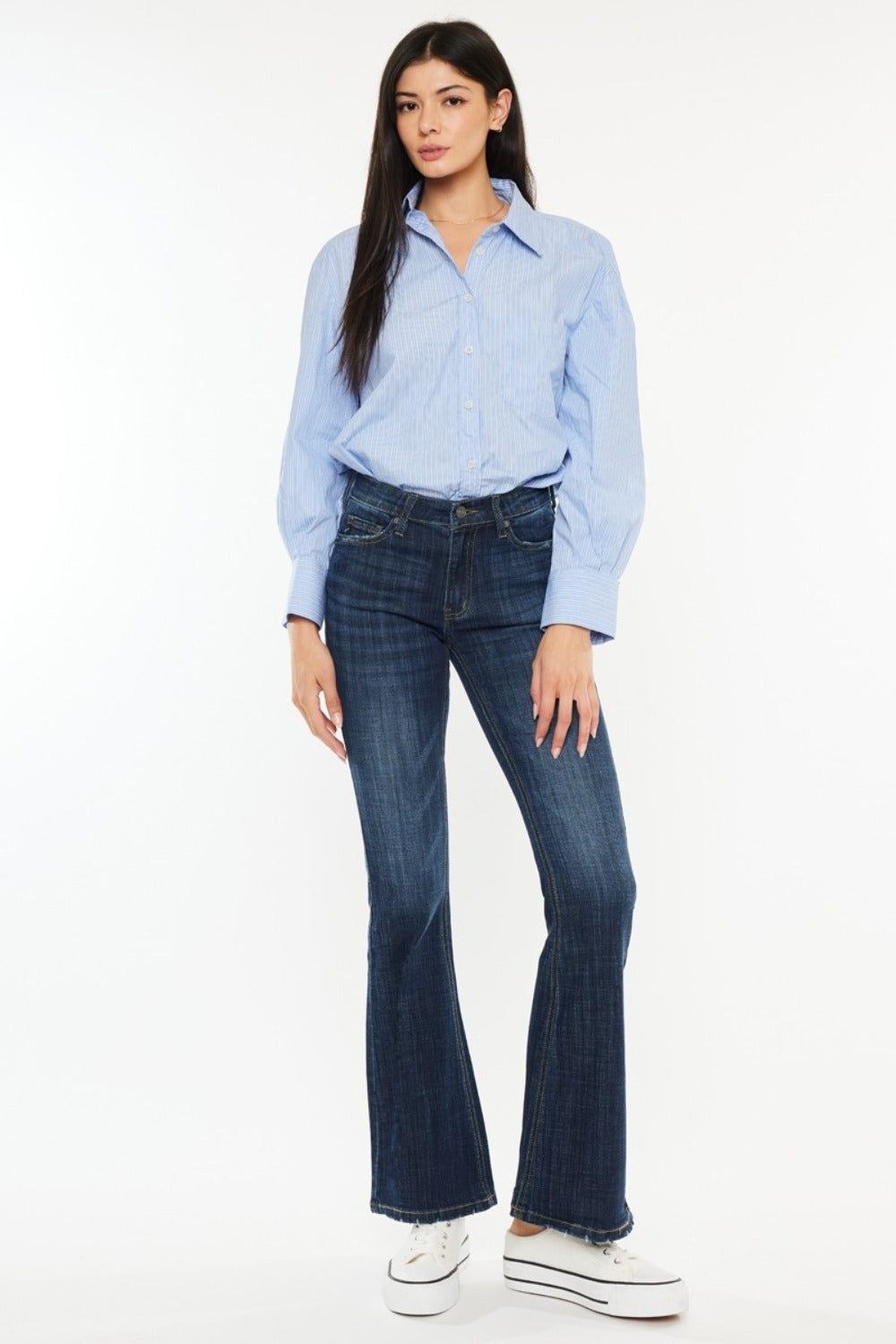 Kancan Full Size Mid Rise Flare Jeans Trendsi