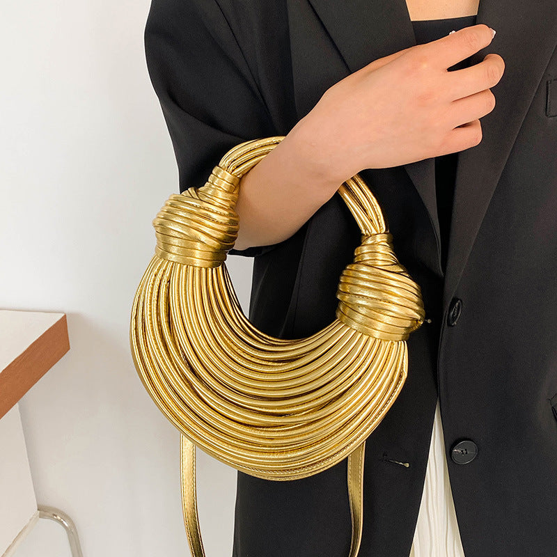 Instafamous Metal Noodles Underarm Bag Fashion Shiny Surface ARZ