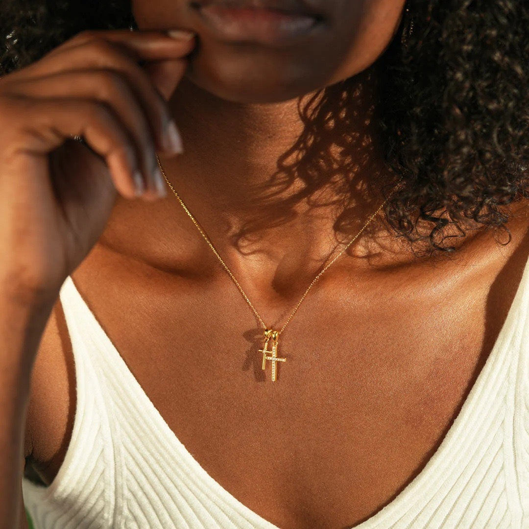 Silver Double Cross Necklace For Women ARZ