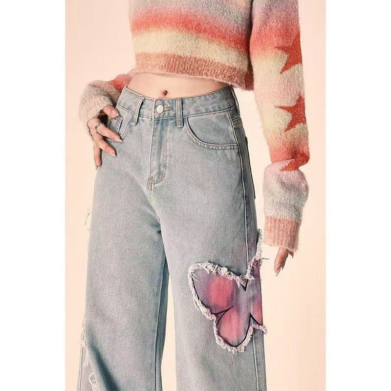 Tie-dyed Butterfly Slightly Spicy Jeans High Waist Slimming ARZ