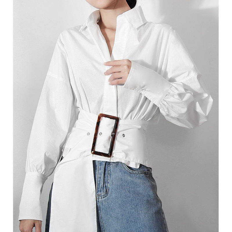 White Shirt Belt Design Niche Long Sleeve ARZ