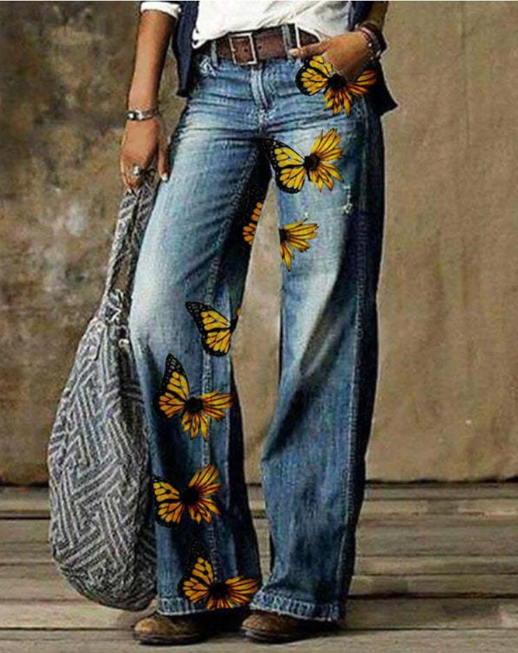 Plus Size Women's Artistic Floral Pattern Pants ARZ