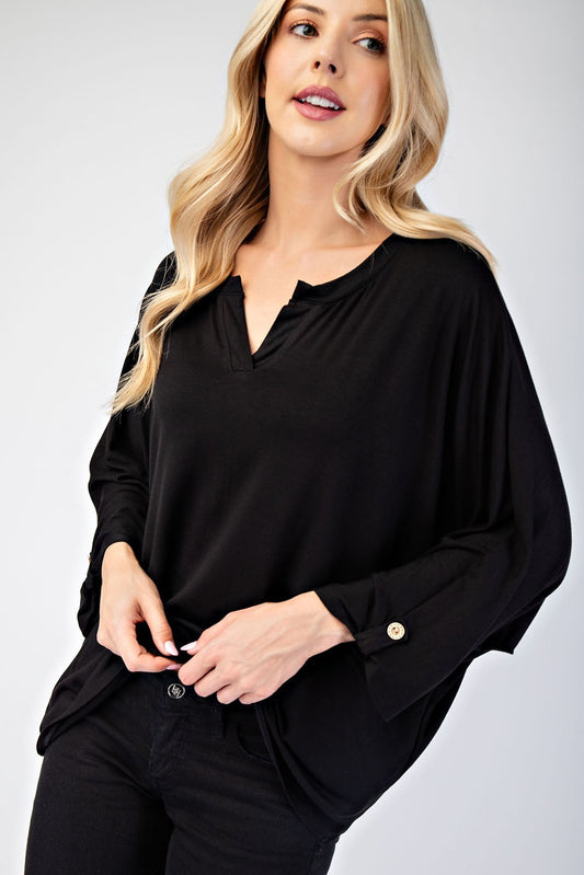 Celeste Full Size Notched Three-Quarter Sleeve Blouse Trendsi