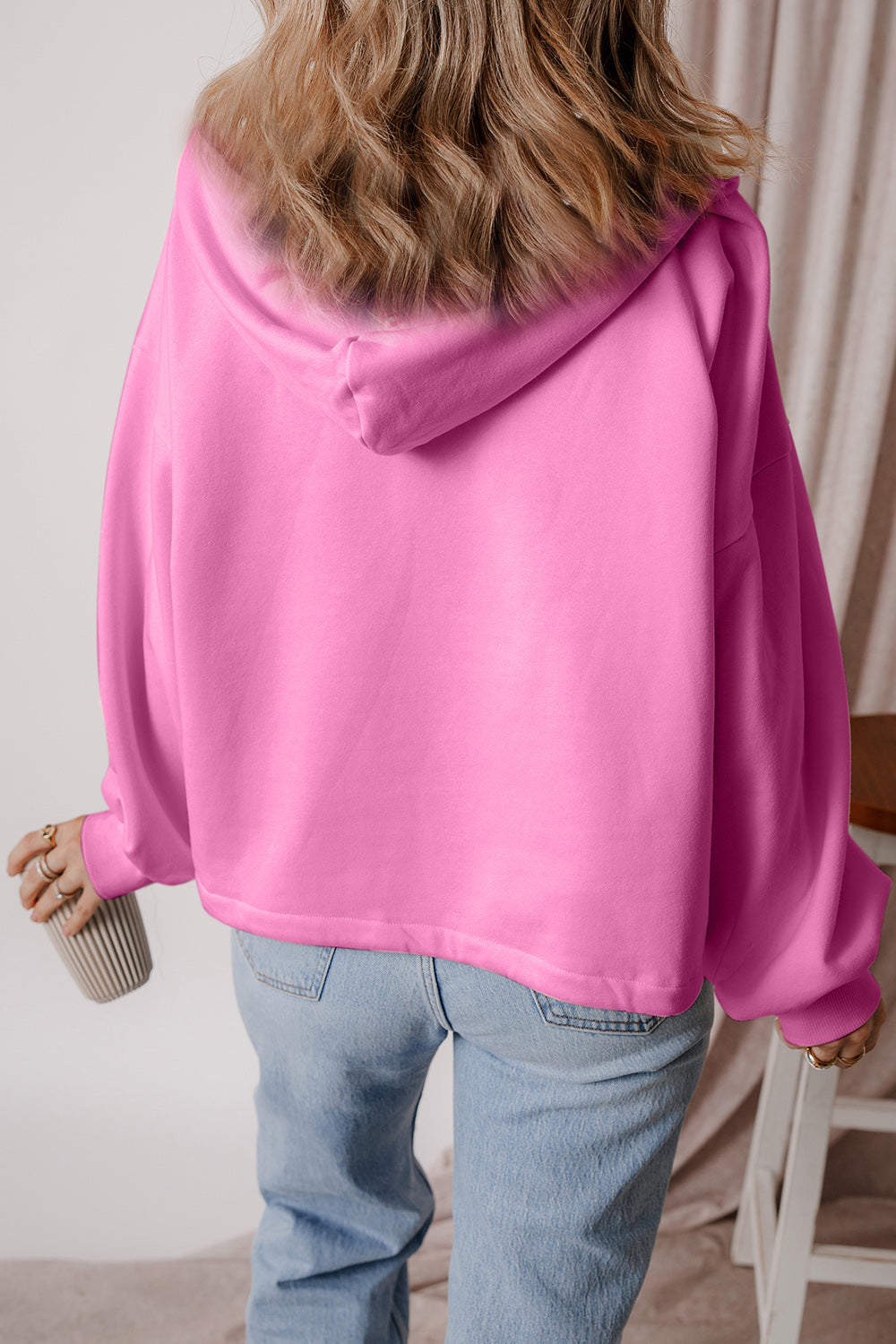 Pocketed Half Zip Dropped Shoulder Hoodie Trendsi