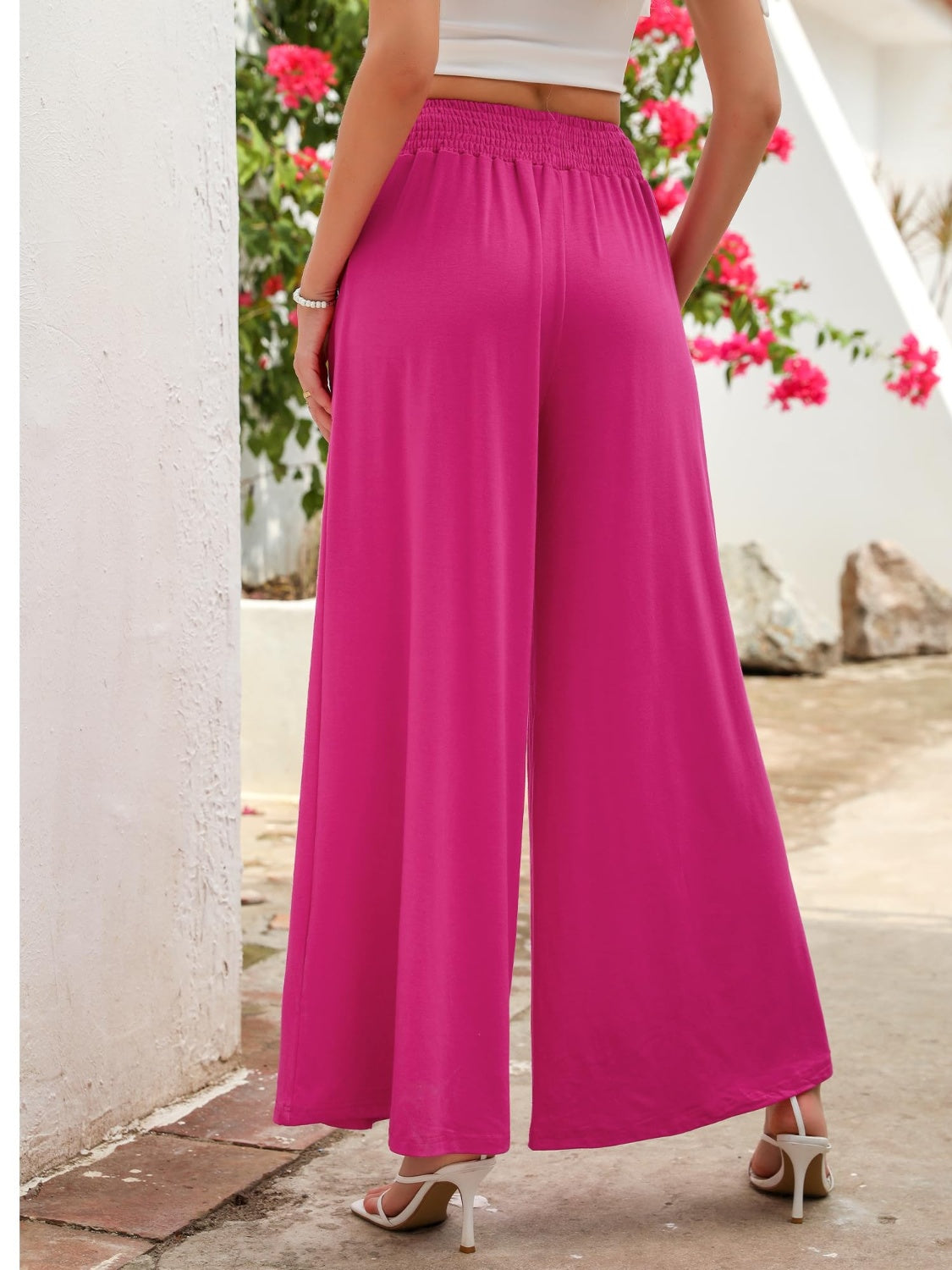 Pocketed Elastic Waist Wide Leg Pants Trendsi