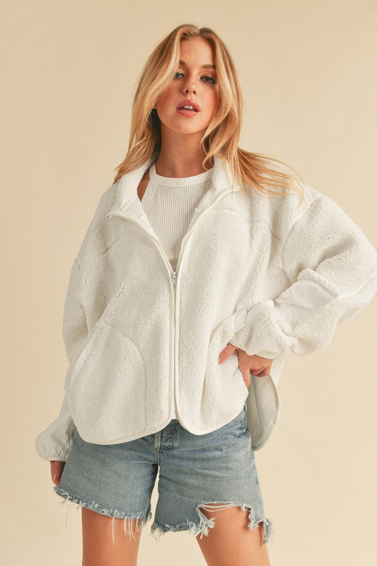 Aemi+Co Zip Up Drop Shoulder Fleece Jacket Trendsi