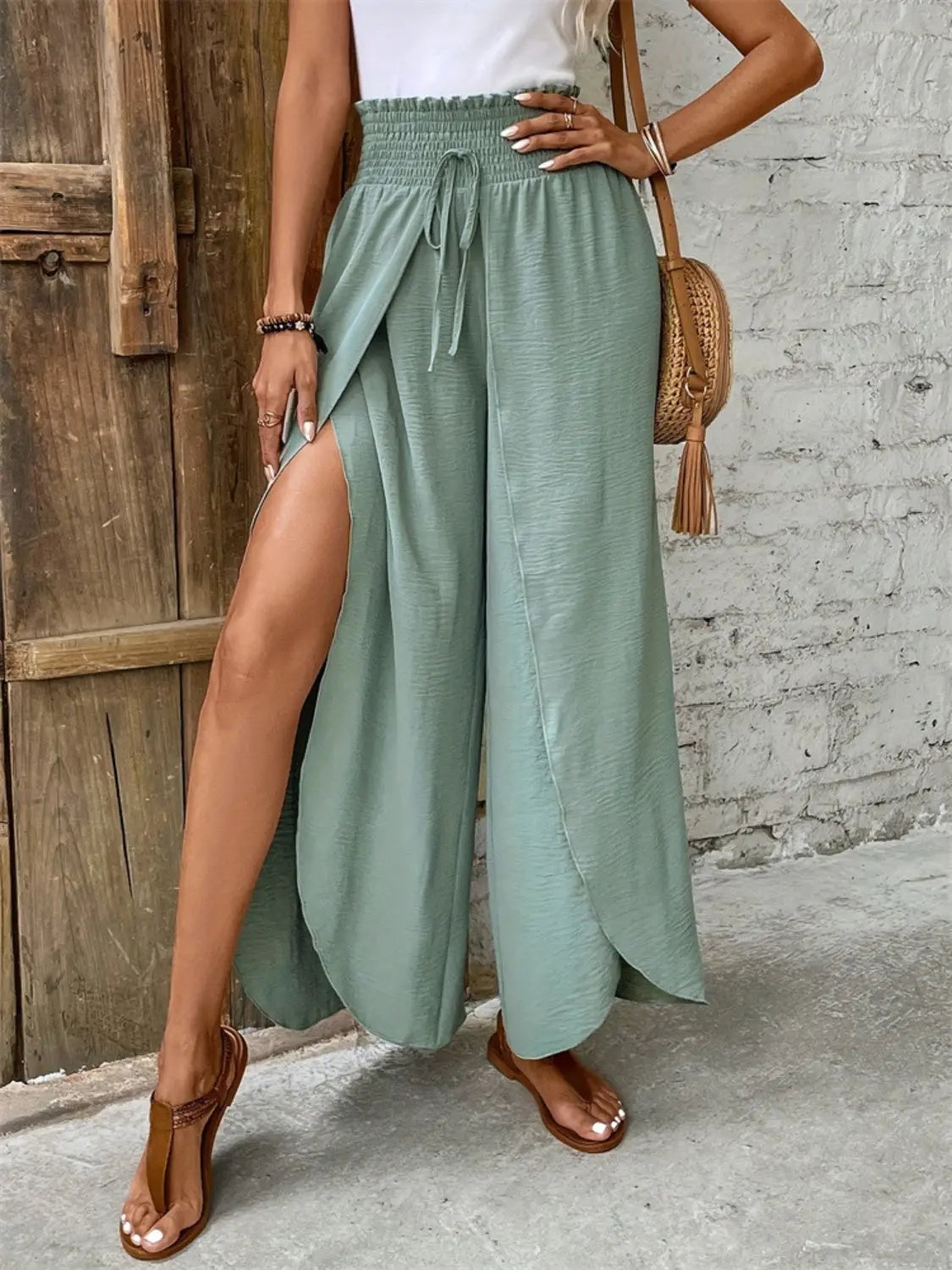 Tied High Waist Wide Leg Pants Trendsi