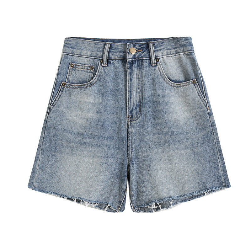 Women's Retro Fashionable Raw Edge Distressed Baggy Denim Shorts ARZ