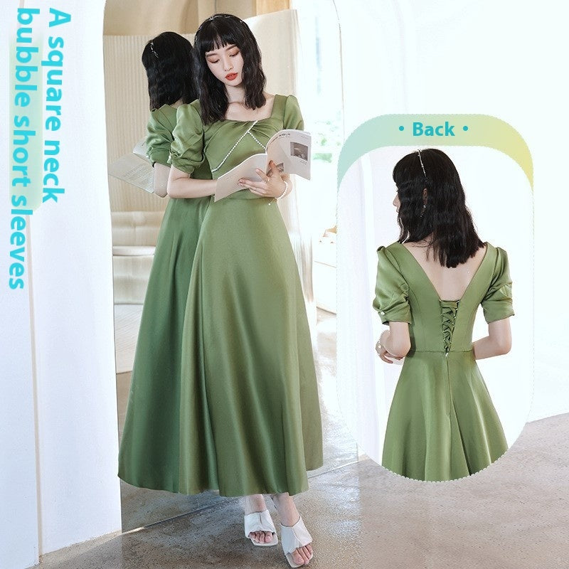 2024 Avocado Green Sisters Group Dress Skirt Women Satin Spring ARZ