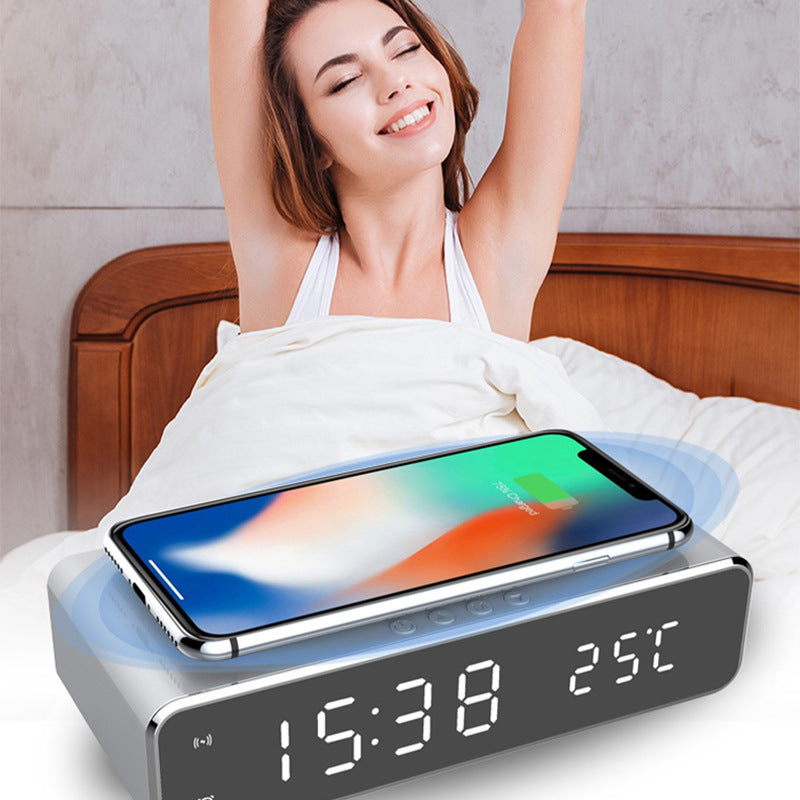 LED Electric Alarm Clock With Wireless Charger Desktop Digital Despertador Thermometer Clock HD Mirror Clock Watch Table Decor ARZ