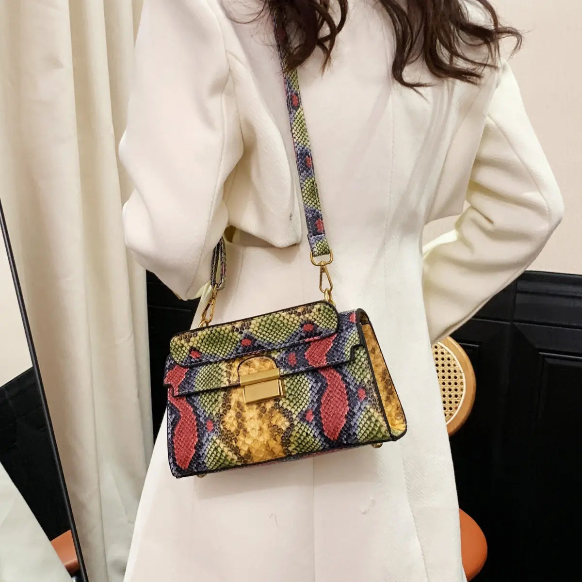 PU Leather Snakeskin Print Crossbody Bag Trendsi