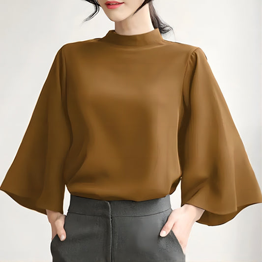 Spring And Summer Stand-up Collar Puff Sleeve Casual Shirt ARZ