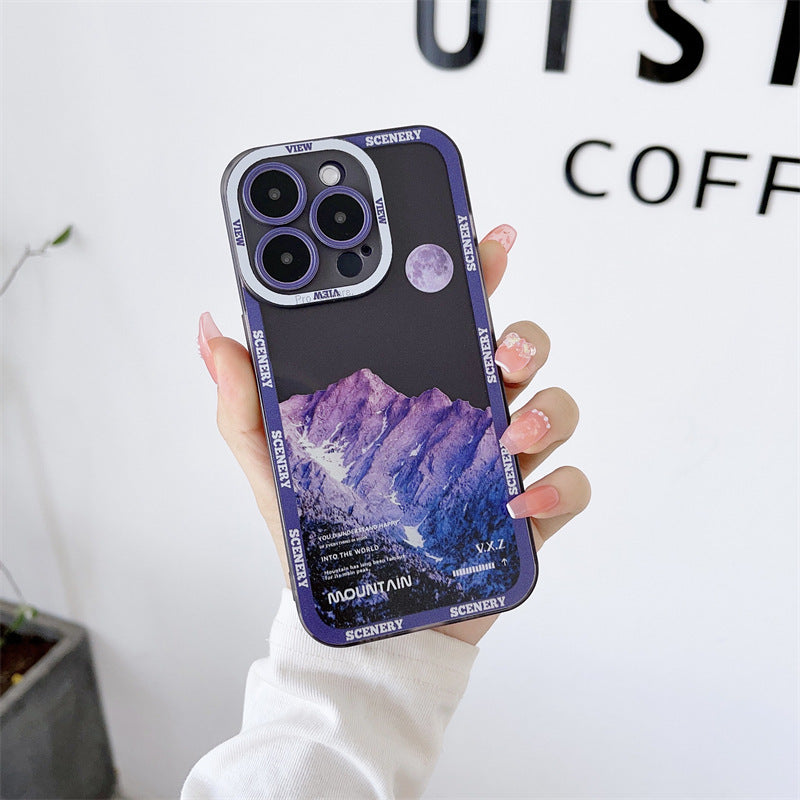 New Dark Purple Apple 14 Phone Case Landscape Mountain Peak ARZ