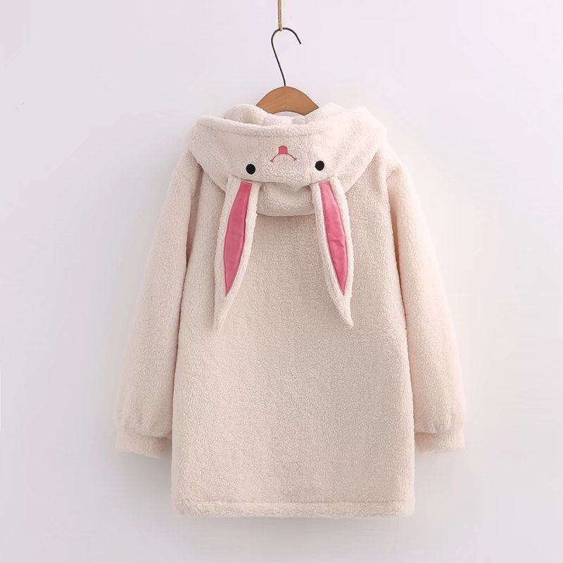 Winter Cartoon Little Lamb Cotton Velvet Thickening Embroidery Rabbit Mid-length  Jacket ARZ