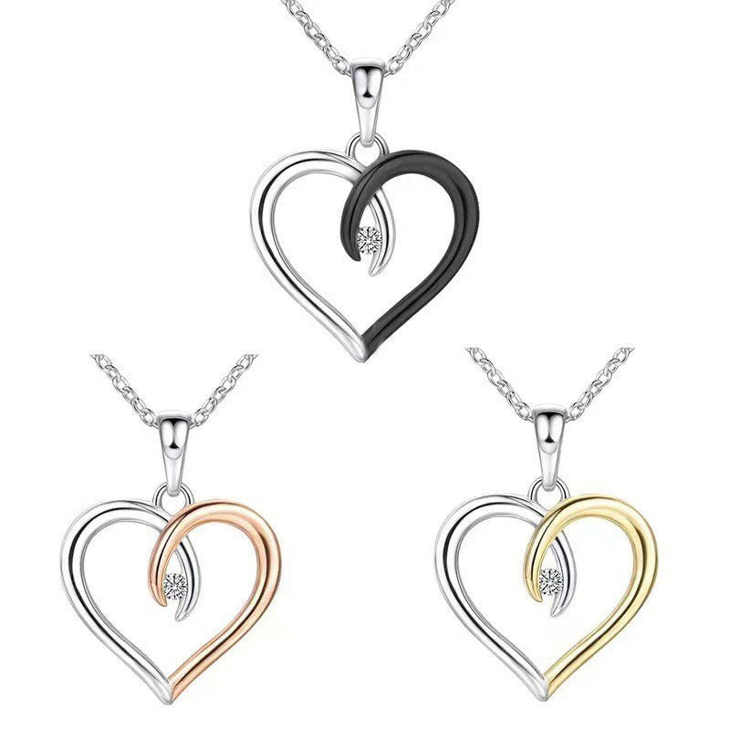 Silver Peach Heart Pendant Necklace Fashion Women ARZ