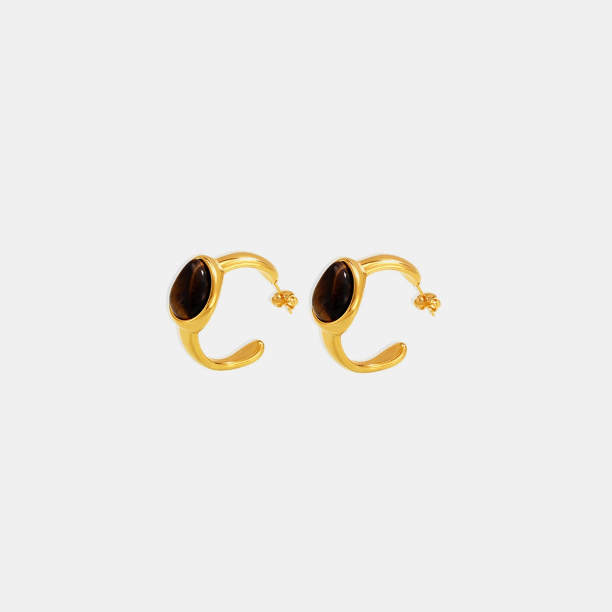 Stainless Steel Natural Tiger's Eye C-Hoop Earrings Trendsi