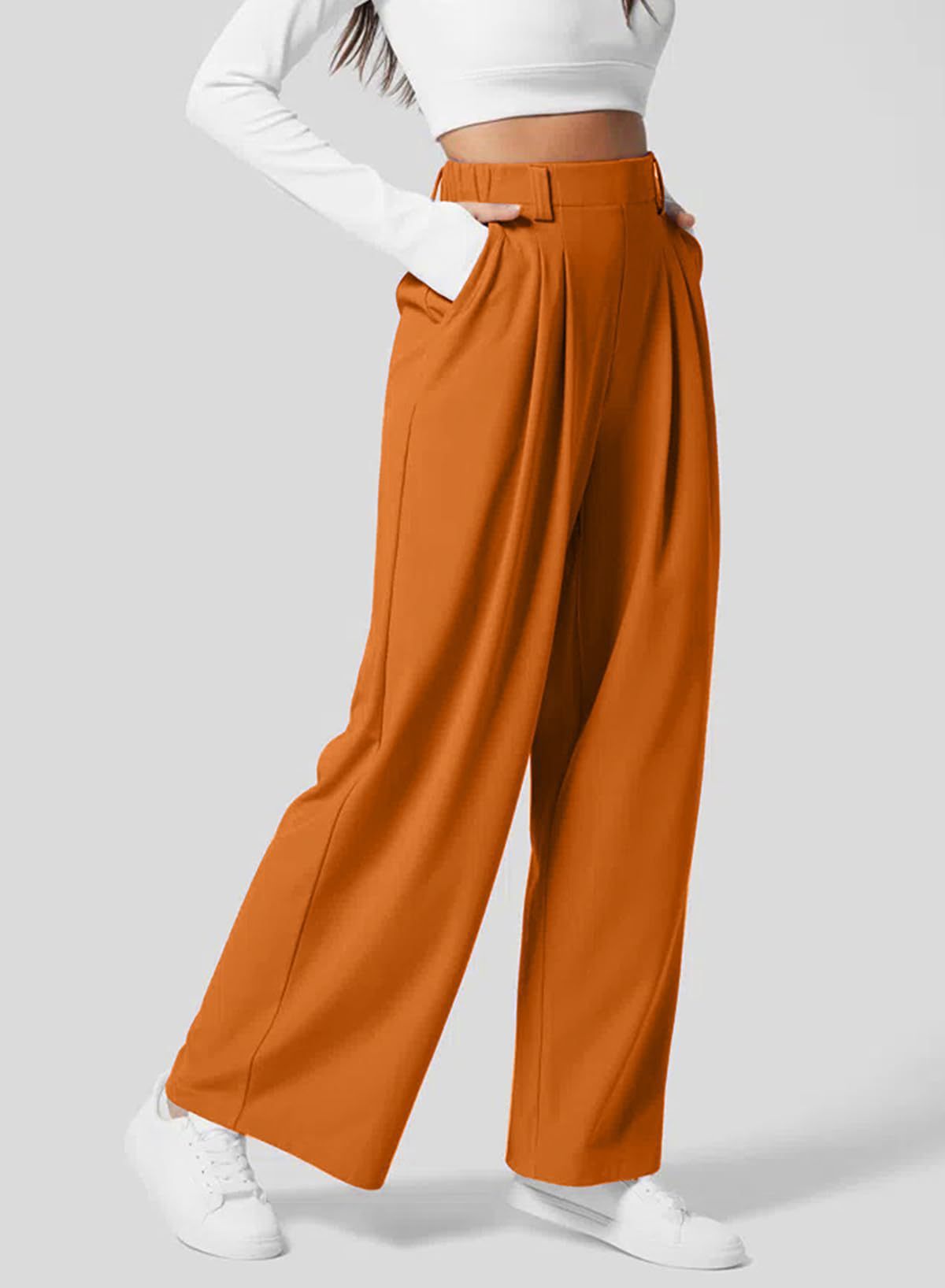 Women's Wide Leg Pants Elastic High Waist Waffle Knit Casual ARZ