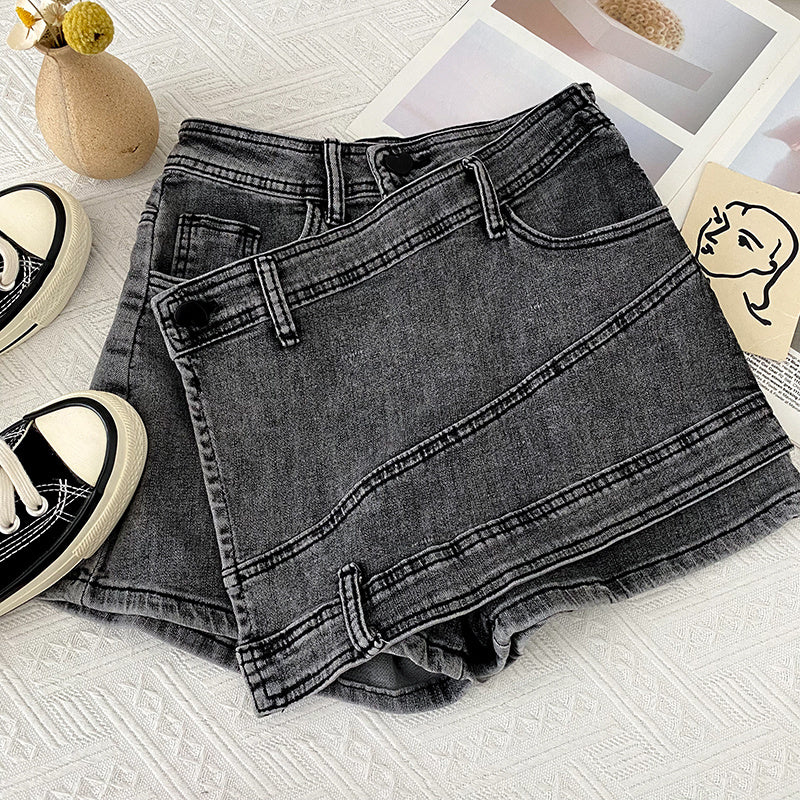 Irregular Denim Sheath Half-length Pants Casual Shorts ARZ