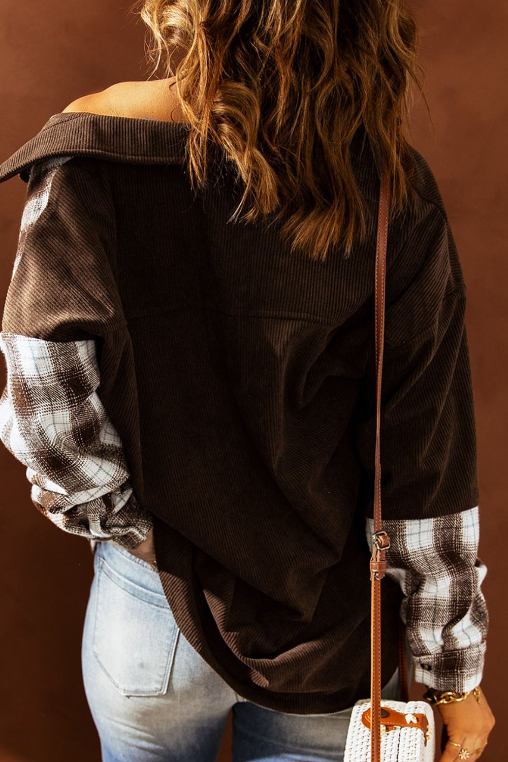 Plaid Button Up Drop Shoulder Shacket Trendsi