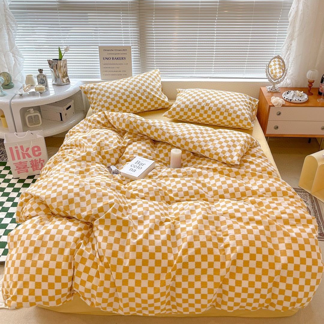 Cotton Checkerboard Bed Set Of Four Pieces ARZ