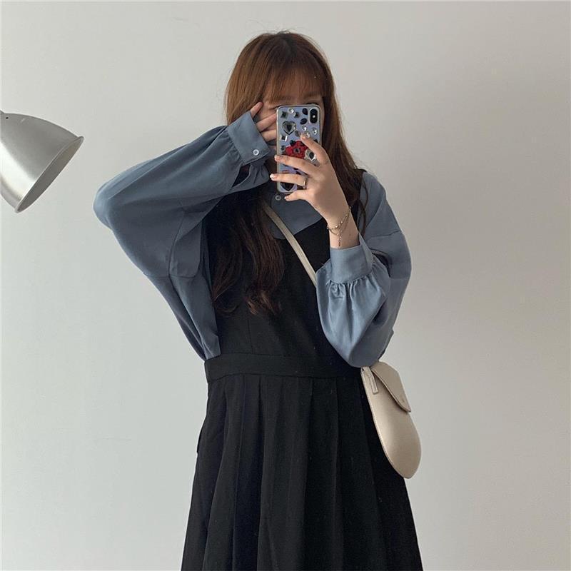 Autumn Suit Women's Shirt Extended Black Strap Dress ARZ