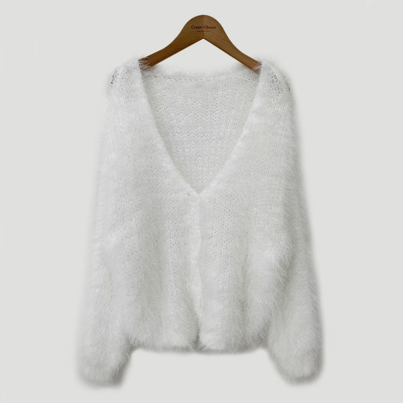 Lazy V-neck Cropped Sweater Coat Women ARZ