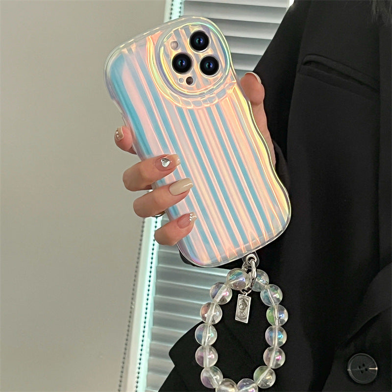 Laser Wave Silicone Phone Case Gradient Laser Stripes Bracelet Case For IPhone 14 13 12 11 Pro Max Plus Bead Chain ARZ