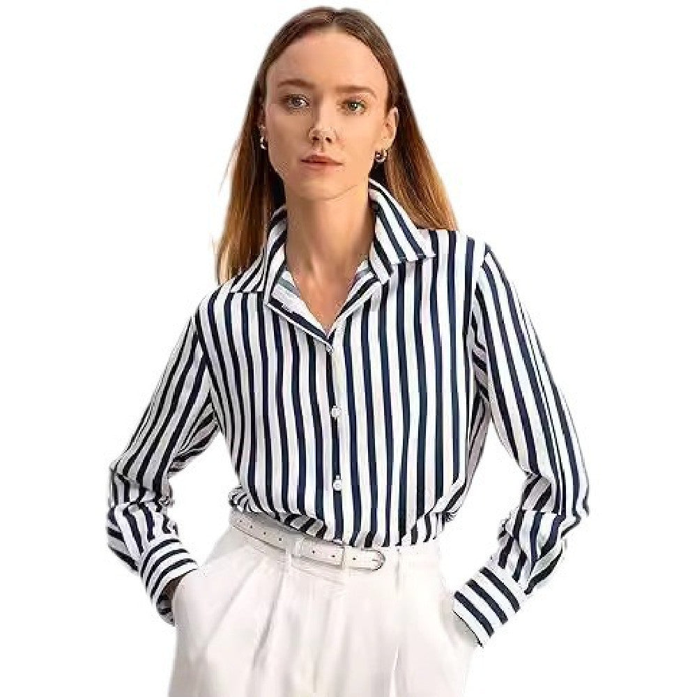 Fashionable Simple Striped Shirt Top For Women ARZ