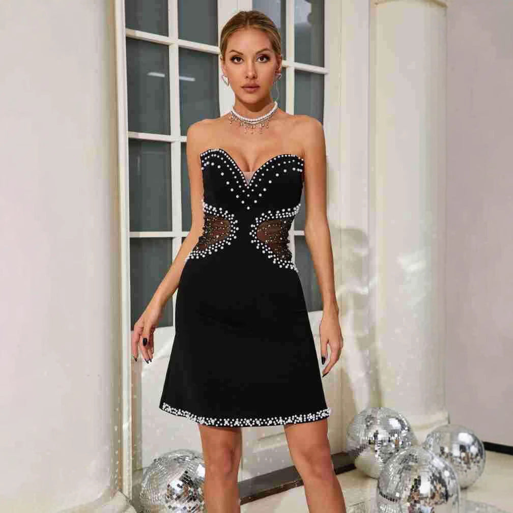 Sexy Cutout Tube Top Bubble Beads Dress ARZ