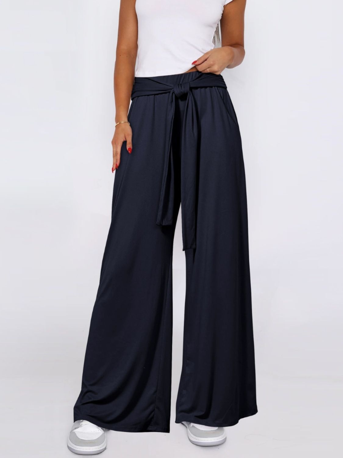 Tied Wide Leg Pants with Pockets Trendsi