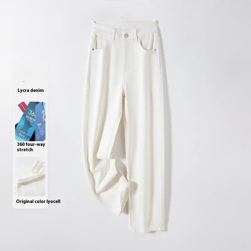 Straight-leg Pants Lyocell Cropped Primary Color High Waist Drainpipe Pants ARZ