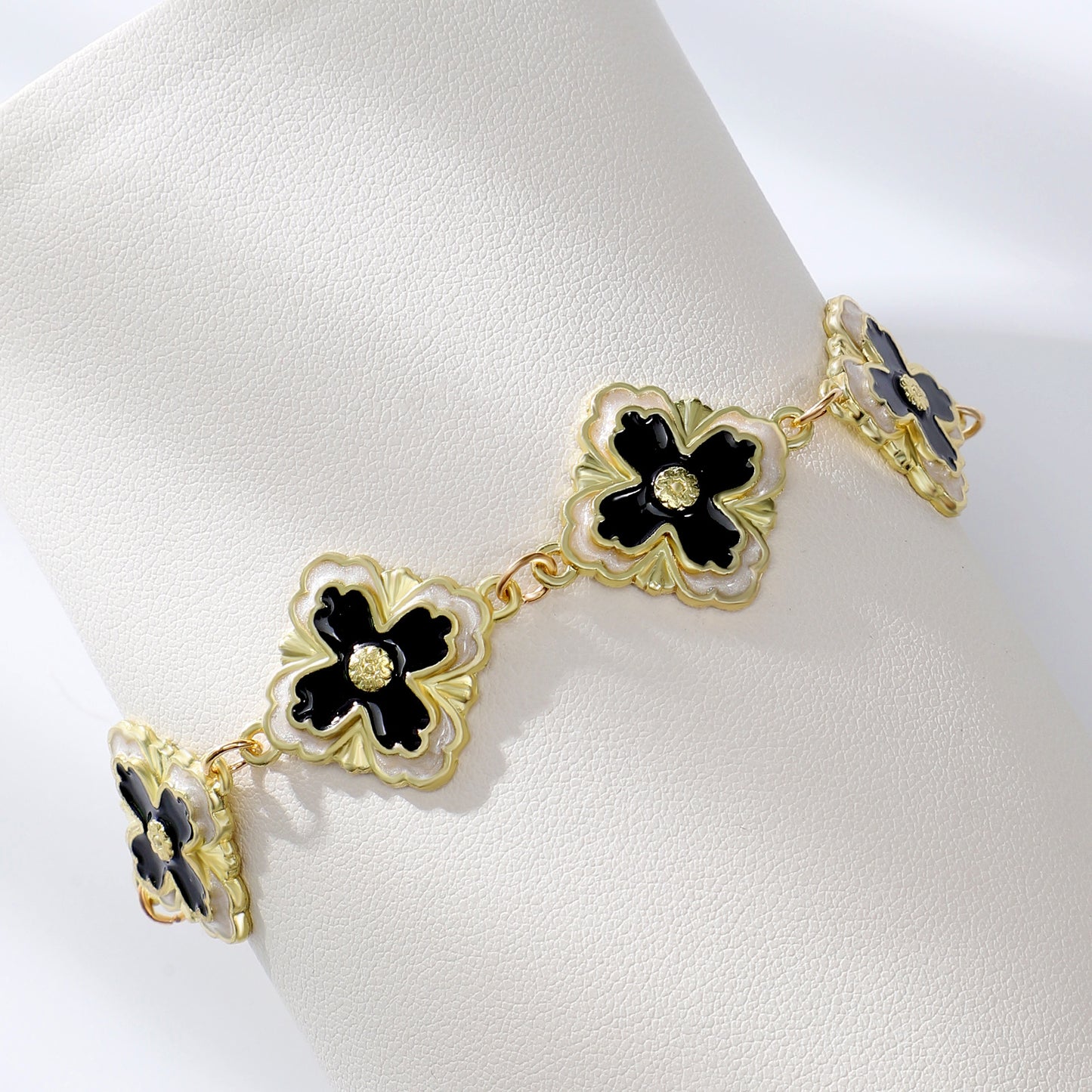 Diamond Leaf Four Leaf Flower Bracelet For Women Retro ARZ